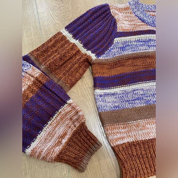 Moon River Marled Striped Crewneck Sweater Brown Purple- Small- EUC - Picture 7 of 11
